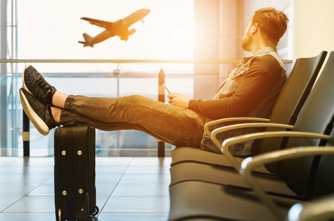 Man in airport longue